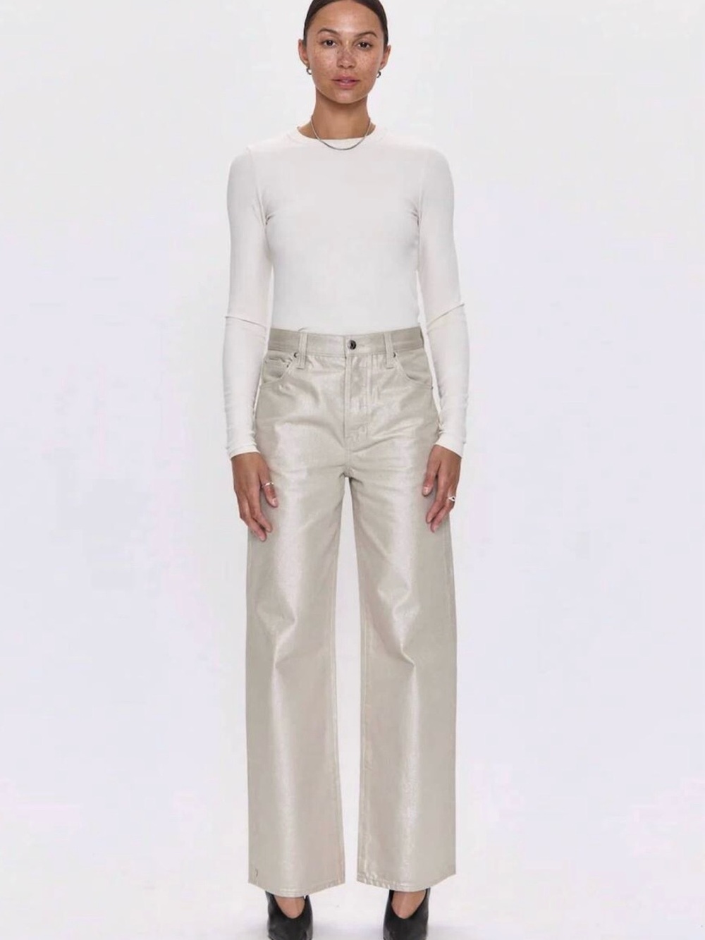 PISTOLA tate high-rise bowed wide-leg jeans in champagne luster NWOT
